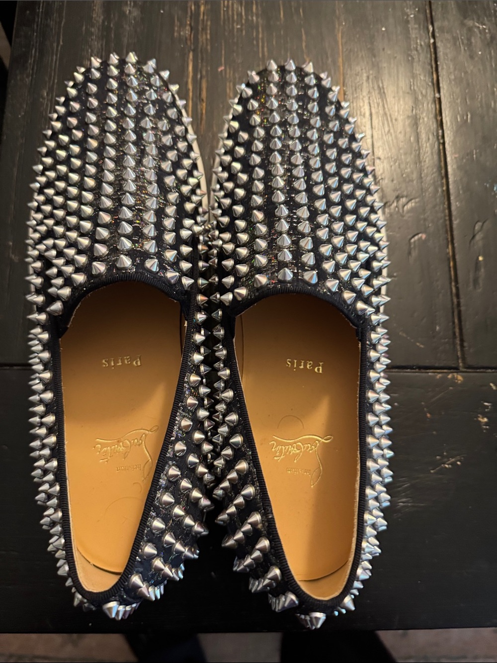 Christian Louboutin Navy Blue Studded Slip-On Loafers